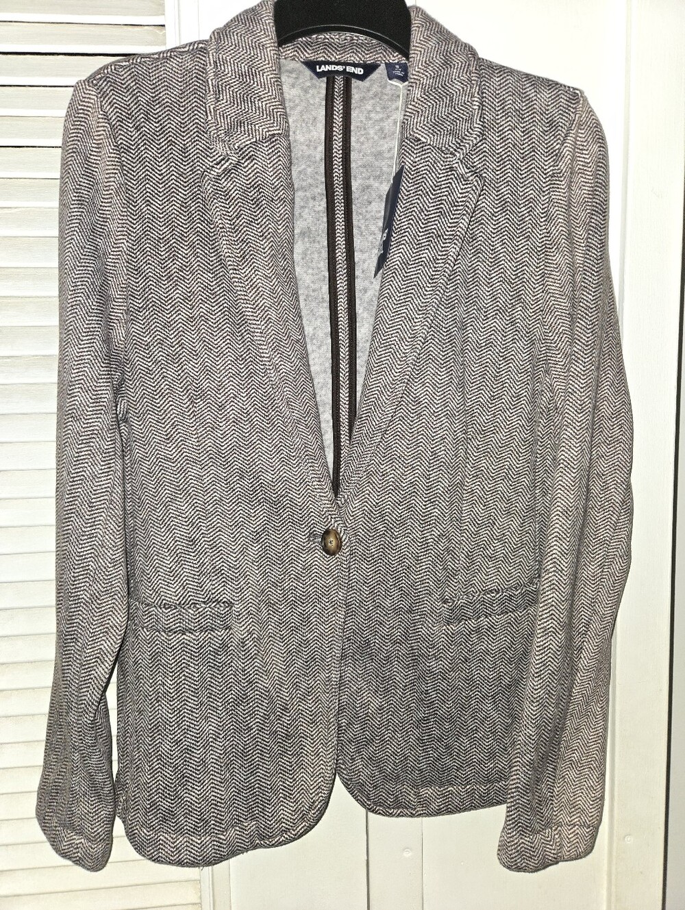 Lands’ End Women’s S Tall Gray Herringbone Knit Blazer Fleece Lined Jacket